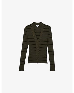 Reiss Lauralee Stripe Ribbed Knitted Top - Black