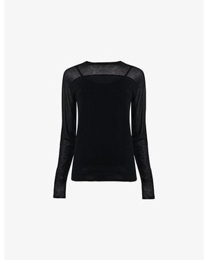 eem Opaque Round-Neck Sheer Cotton-Blend Top - Black