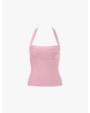House Of Cb The Silhouette Halterneck Bandage Woven Top Xs (A-C Cup) - Pink