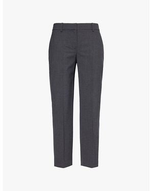 Theory Pressed-Crease Tapered-Leg High-Rise Stretch-Wool Trousers - Grey