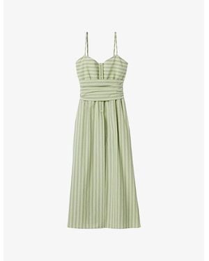 Claudie Pierlot Striped Shorts-Underlay Cotton Midi Dress - Green