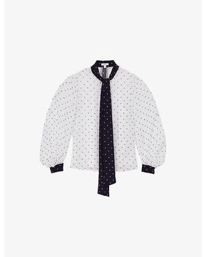 Reiss Arial Polka-Dot Chiffon Blouse - Blue