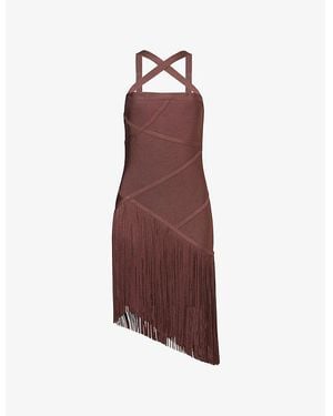 Hervé Léger The Josephine Fringed Stretch-Knitted Mini Dress - Brown