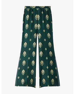 Sandro Floaty Paisley-Print Woven Trousers - Green