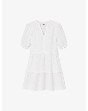 Ro&zo Frill-Trim Puff-Sleeve Cotton Mini Dress - White