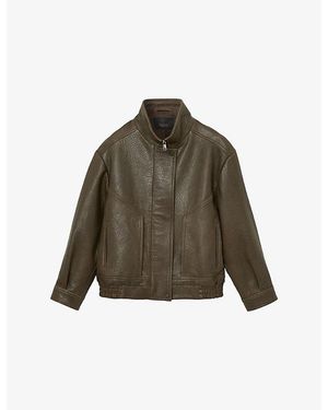 Reiss Kiara Oversized Leather Bomber Jacket - Green