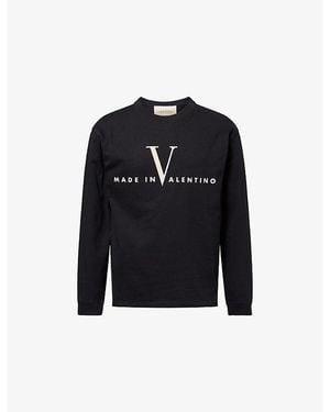 Valentino Garavani Logo-Text Long-Sleeve Cotton-Jersey T-Shirt - Black