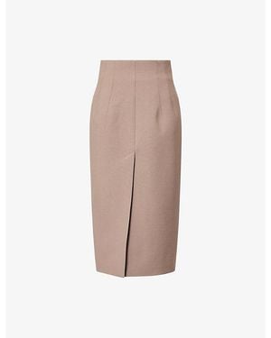Mugler Tailored Pencil Wool-Blend Midi Skirt - Brown