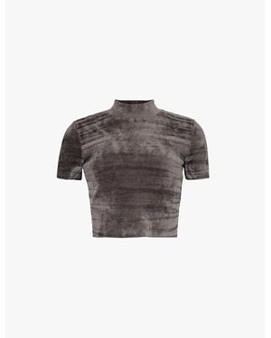 Alexander Wang Cropped Short-Sleeve Stretch-Chenille T-Shirt - Grey