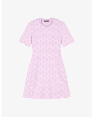 Maje Monogram Short-Sleeve Stretch-Knit Mini Dress - Pink