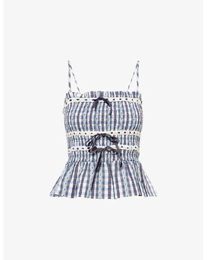 Damson Madder Katya Gingham-Pattern Cotton Camisole Top - Blue