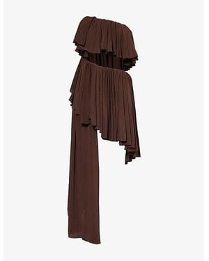 Alaïa Spiral Ruffled Stretch-Woven Midi Dress - Brown