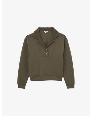 Reiss Bella Button-Neck Stretch-Jersey Sweatshirt - Green