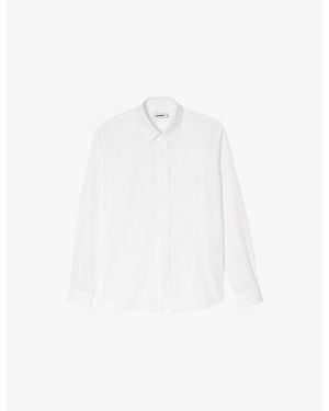 Sandro Classic-Collar Long-Sleeve Cotton Shirt - White
