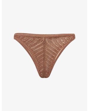 Devon Windsor Lola Metallic-Knit Bikini Bottom - Natural