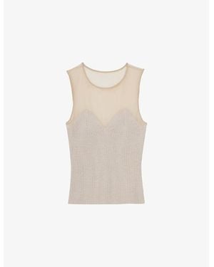 Reiss Darcey Mesh-Panel Knitted Vest Top - White