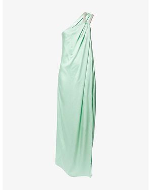 Stella McCartney Crystal-Embellished One-Shoulder Woven Maxi Dress - Green