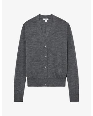 Reiss Simi V-Neck Wool Cardigan - Gray