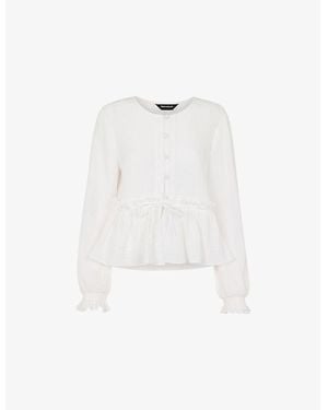 Whistles Button-Down Peplum-Hem Cotton Blouse - White