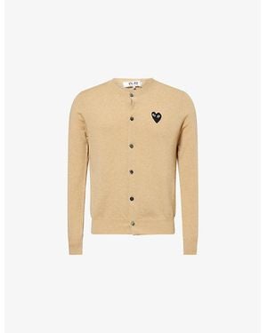 COMME DES GARÇONS PLAY Logo-Embroidered Crewneck Wool Cardigan - Natural