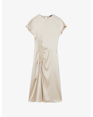 JOSEPH Geegee Ruched Silk-Satin Midi Dress - Natural