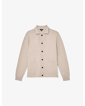 Reiss Collared Button-Through Knitted Cardigan - Natural
