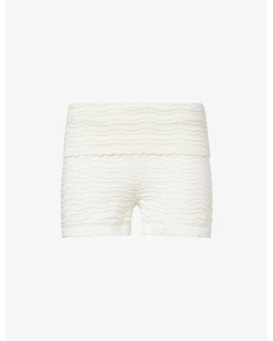 The Couture Club Fold-Over Knitted Cotton Shorts - White