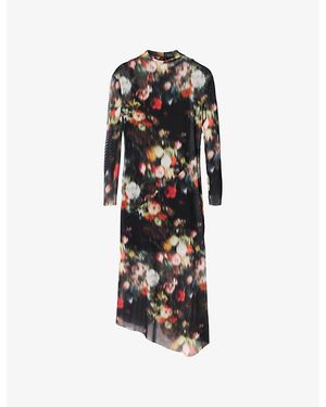 AllSaints Gracie Floral Stretch-Mesh Midi Dress - Black