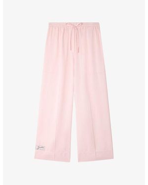 Sandro Wide-Leg Drawstring-Waist Satin Trousers - Pink