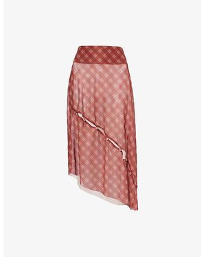 House Of Sunny Retro Check Asymmetric Stretch-Woven Midi Skirt - Red