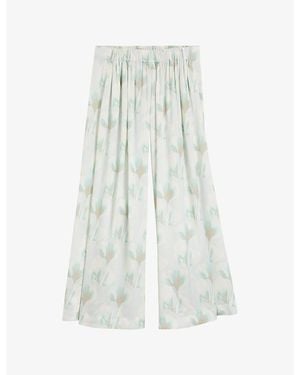 BOSS Floral-Print Wide-Leg Mid-Rise Woven Trousers - Multicolour