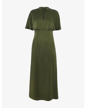 Whistles Cape-Overlay Satin Midi Dress - Green