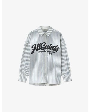 AllSaints Adrianne Logo-Print Woven Shirt - Blue