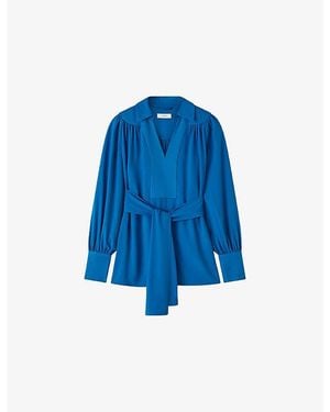 JOSEPH Bou Belted-Waist Crepe Blouse - Blue