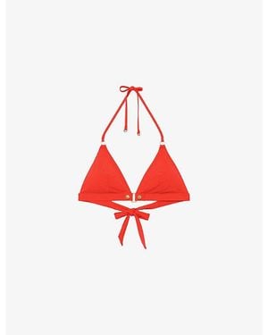 Reiss Sandy Stud-Embellished Triangle Bikini Top - Red