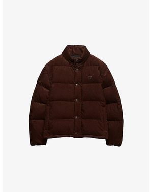 Prada Logo-Plaque Corduroy Cotton Down Jacket - Brown