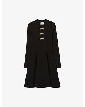Claudie Pierlot Knot Long-Sleeve Stretch-Knit Mini Dress - Black