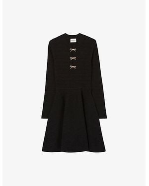 Claudie Pierlot Knot Long-Sleeve Stretch-Knit Mini Dress - Black