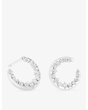 Astrid & Miyu Orbit Pavé Rhodium Plated Sterling- And Cubic Zirconia Hoop Earrings - White