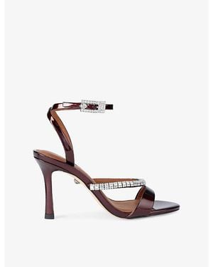 Kurt Geiger Crystal Strap Patent-Leather Heeled Sandals - White