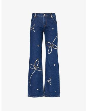 Siedres Luisia Studs-And-Plaques-Embellishment Straight-Leg Low-Rise Denim Jeans - Blue