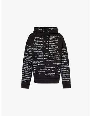 Who Decides War Full Print Text-Embroidery Cotton-Jersey Hoody - Black