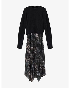 AllSaints Donatella Floral-Print Two-In-One Woven Midi Dress - Black