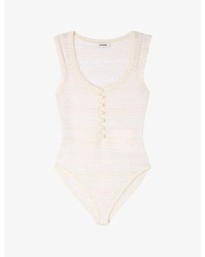 Sandro Sleeveless Round-Neck Knitted Bodysuit - White