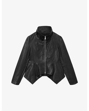 AllSaints Grace Draped Leather Jacket - Black