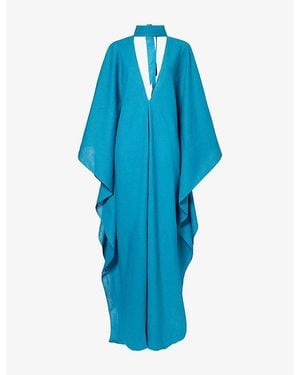 Taller Marmo V-Neck Draped Linen Kaftan - Blue