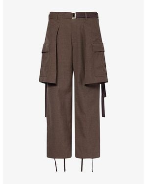 Sacai Belted Wool Pants - Brown