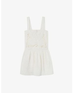 Claudie Pierlot Openwork-Embroidered Square-Neck Cotton Mini Dress - White