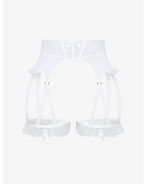Agent Provocateur Rosia Bow-Embroidered Mid-Rise Woven Suspender Belt - White