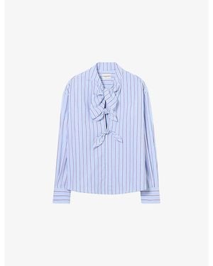 Claudie Pierlot Striped Tie-Front Cotton-Poplin Blouse - Blue